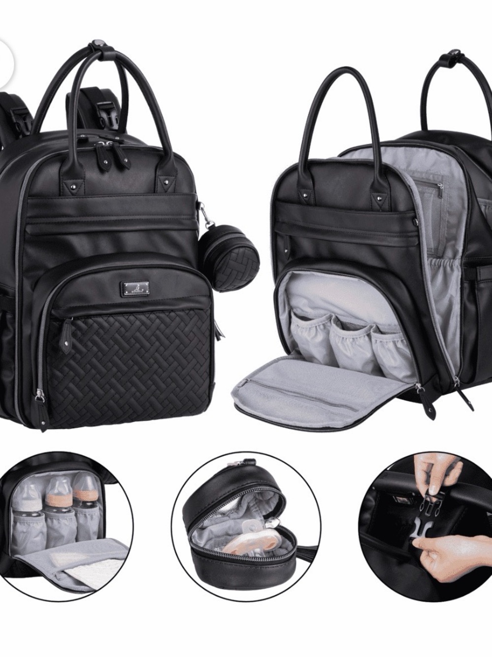 Babbleroo Black Baby Diaper Backpack Bag - Stylish Organizer